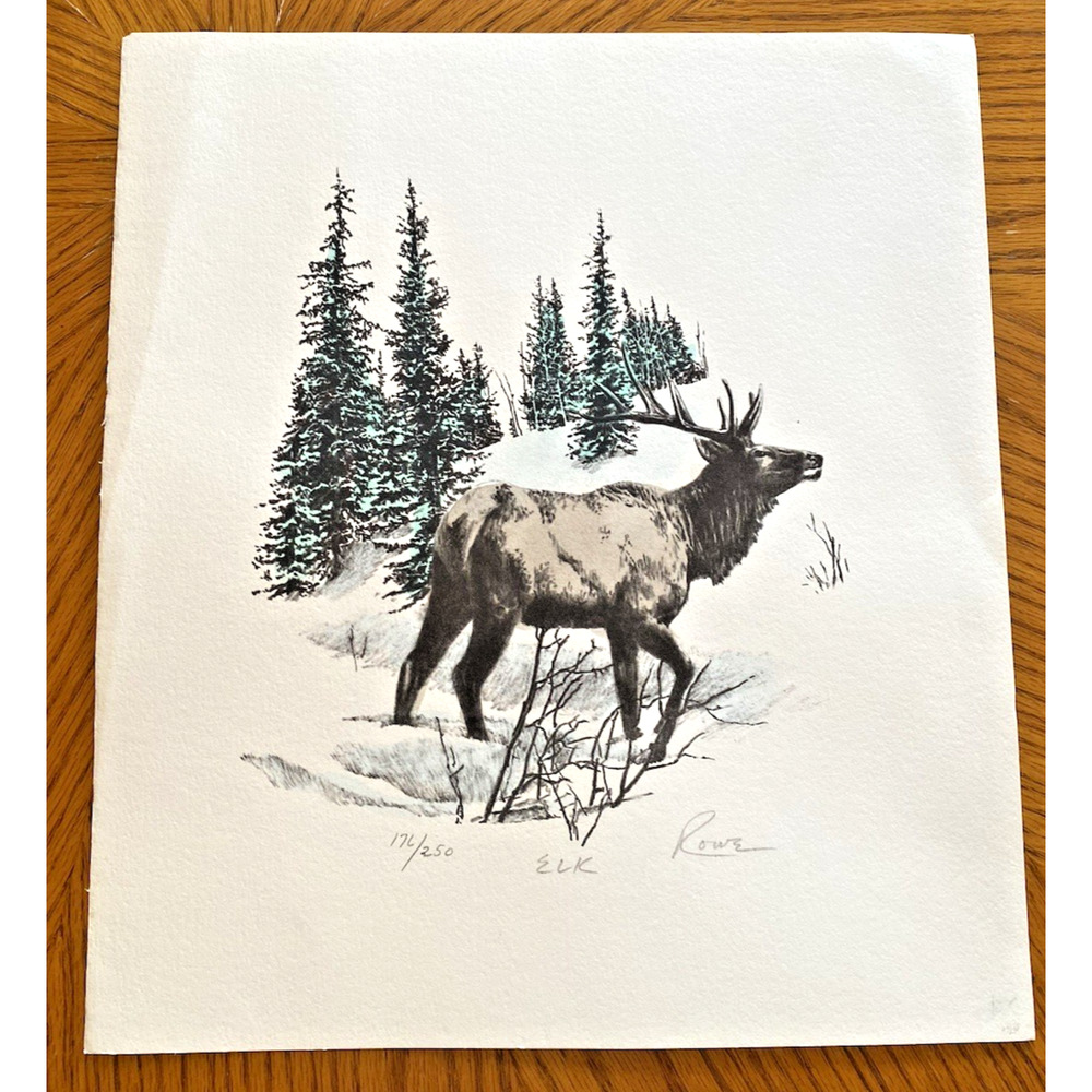Charles Rowe Art Print Signed Numbered Elk Winter Tree Western American Wildlife